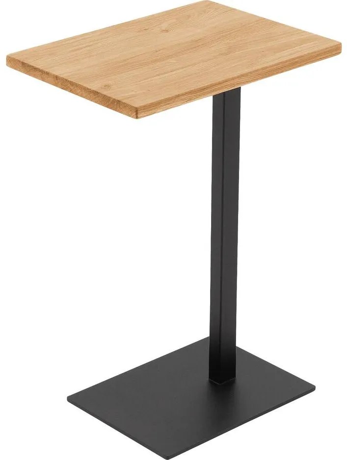 Goossens Nachtkastje Tangel, Voet vierkant metaal ral 9005 zwart, blad massief eik