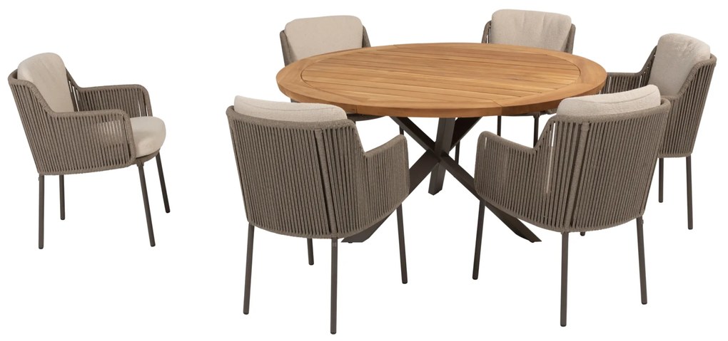 Prado Bernini dining set 160 cm rond 7 delig teak terre 4 Seasons Outdoor