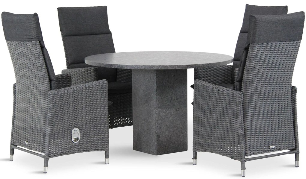 Tuinset Ronde Tuintafel 4 personen 120 cm Wicker Zwart Garden Collections Madera/Graniet
