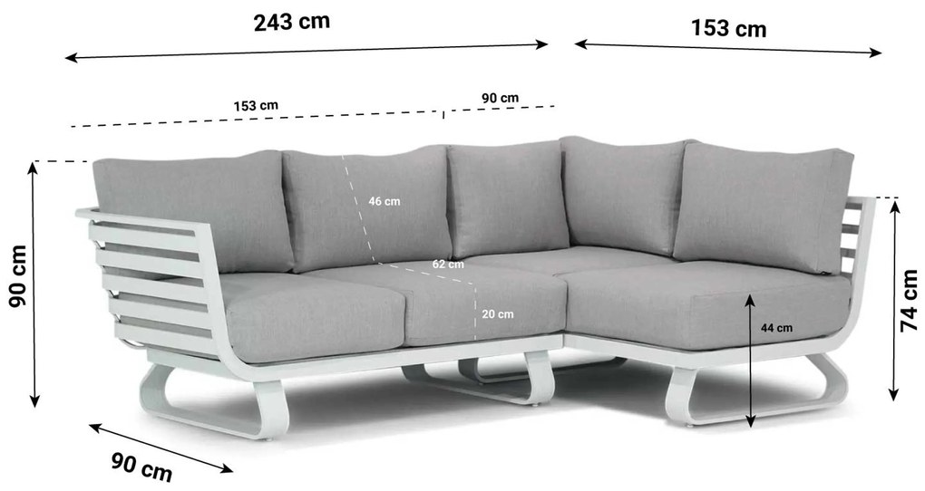 Hoek loungeset 3 personen Aluminium Wit Santika Furniture Santika Sovita