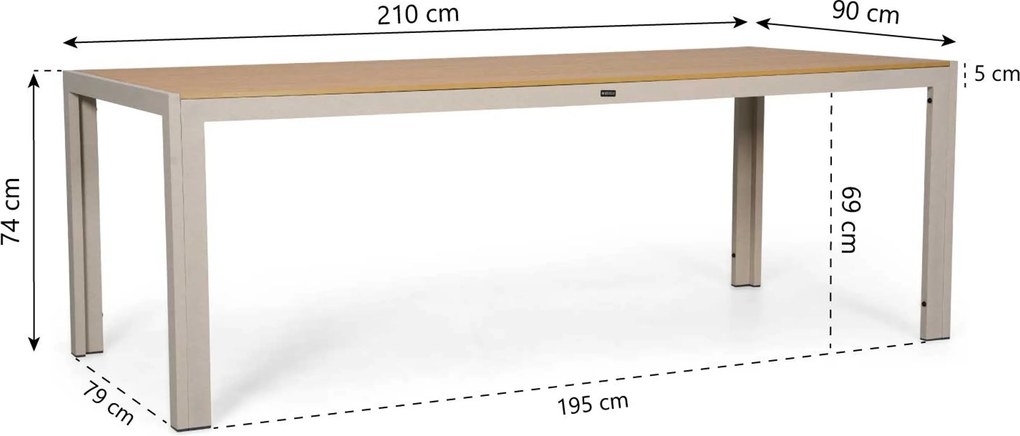 Tuinset 6 personen 210 cm Kunststof Zand/Beige Domani Furniture Alba/Creta