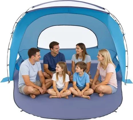 VEVOR strandtent met zonnescherm voor 6 personen, UPF 50+ bescherming, draagbare strandtent met draagtas en grondankers, stevige strandparasol voor kamperen, vissen, picknicken, zonnetent