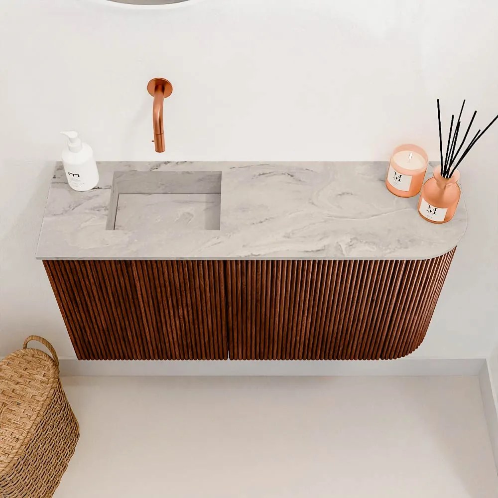Mondiaz Joya DLux 80cm toiletmeubel ronding rechts ruby met wastafel faye links zonder kraangat glace