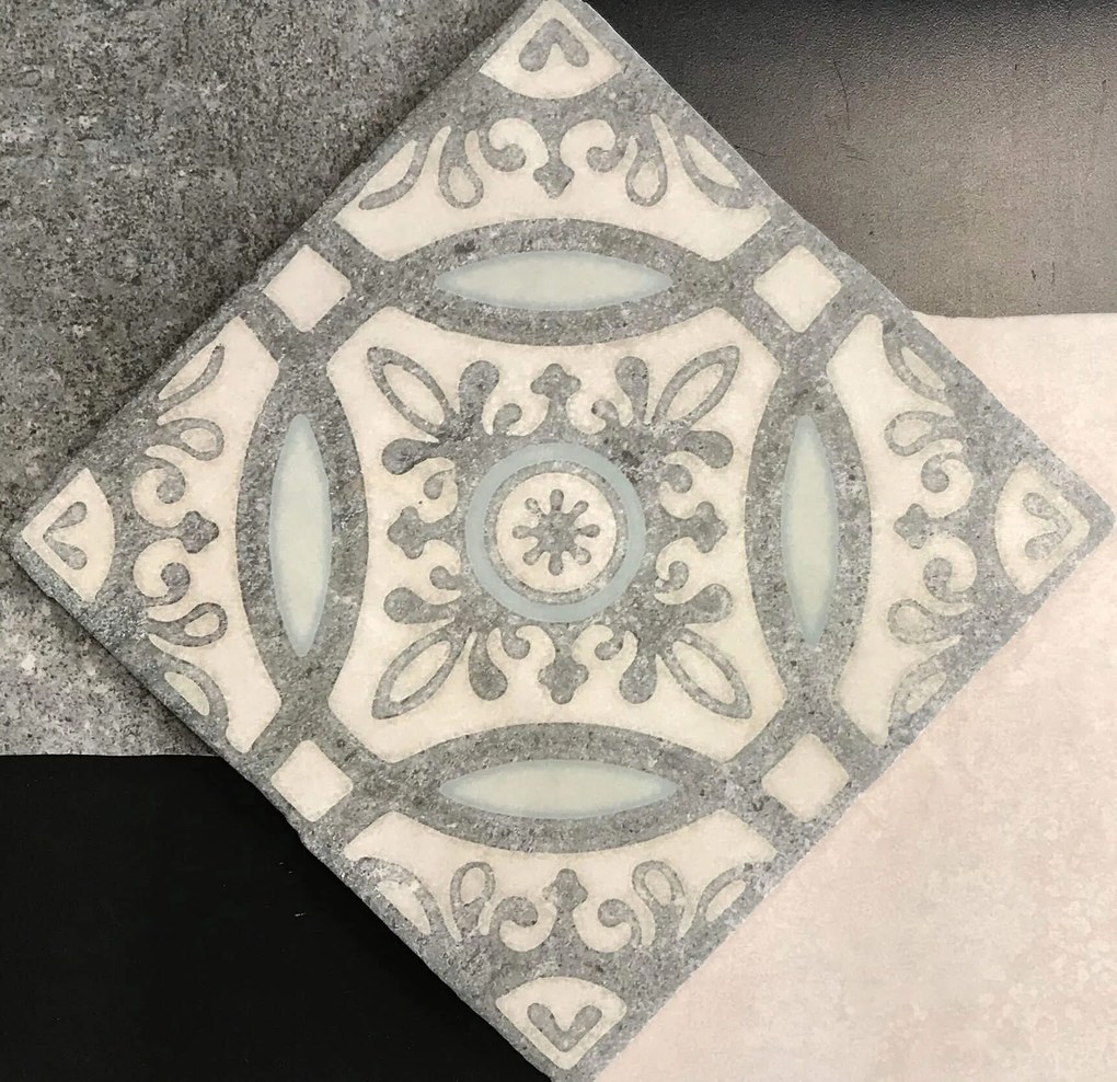 Terre d'Azur Ribiera vloertegel met decor 20x20cm grijs/wit - 25 stuks per doos