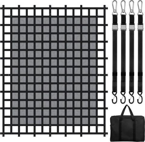 VEVOR Cargo Net, 3020 x 2670 mm, vrachtwagenlaadnet, 4 verstelbare banden met karabijnhaken en S-haken, slijtvast en weerbestendig transportnet, bagagenet geschikt voor pick-uptrucks, vrachtwagens, jeeps, SUV's en boten