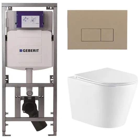 QeramiQ Dely Toiletset - 36.3x51.7cm - diepspoel - rimless - Geberit UP320 inbouwreservoir - met Burda frame - softclose toiletzitting - bedieningsplaat taupe - rechtehoekige knoppen - wit glans SW1026255/0701131/SW1102379/SW1159504