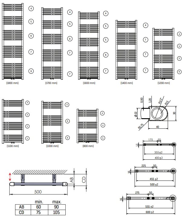 SaniGoods Inola handdoek radiator 120x50cm wit 537Watt