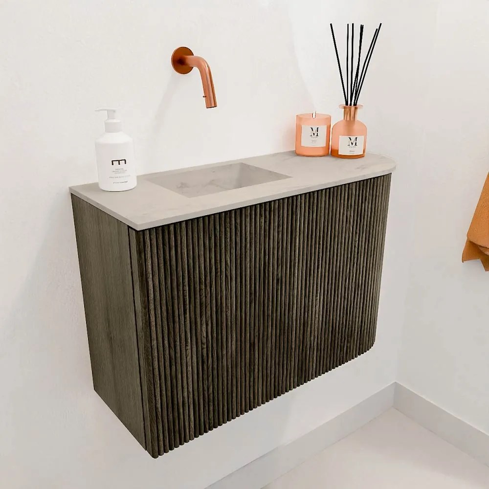Mondiaz Joya DLux 60cm toiletmeubel ronding rechts shadow met wastafel faye links zonder kraangat opalo