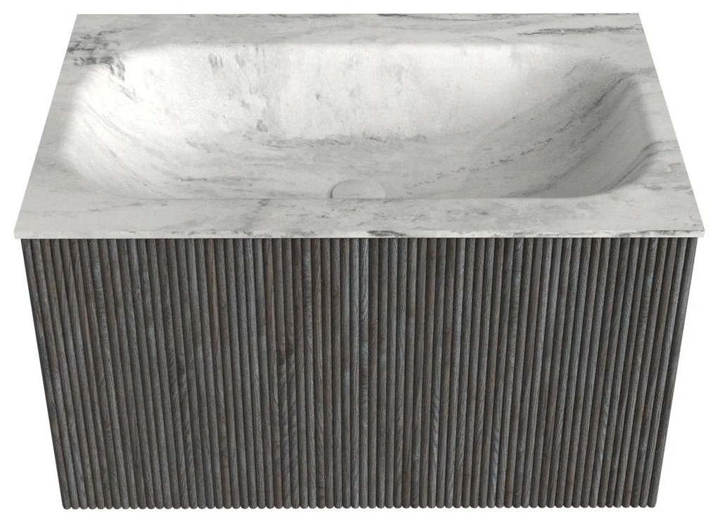 Mondiaz Kurve-dlux 70cm badmeubel shadow met 1 lade en wastafel big small midden zonder kraangat opalo