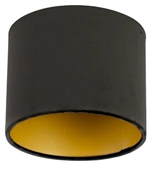 Velours lampenkap zwart 18/18/14 met gouden binnenkant