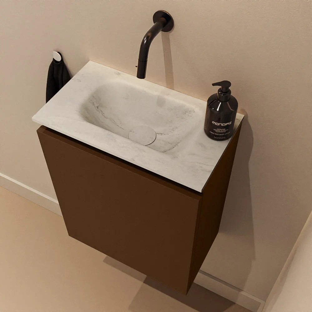 Mondiaz Ture DLux toiletmeubel 40cm rust met wastafel opalo midden zonder kraangat