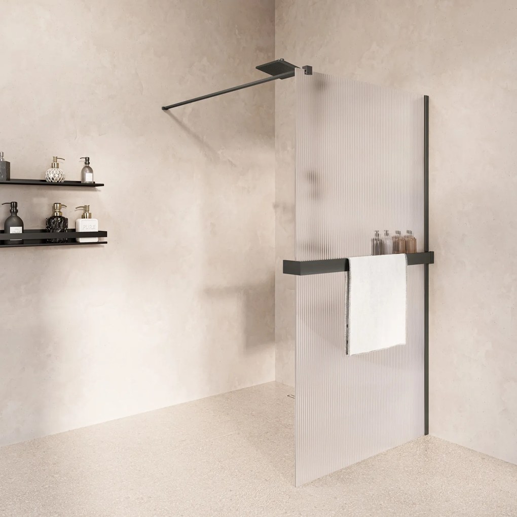 Saniclear Metric inloopdouche 120cm met handdoekhouder en ribbelglas verouderd ijzer - gunmetal