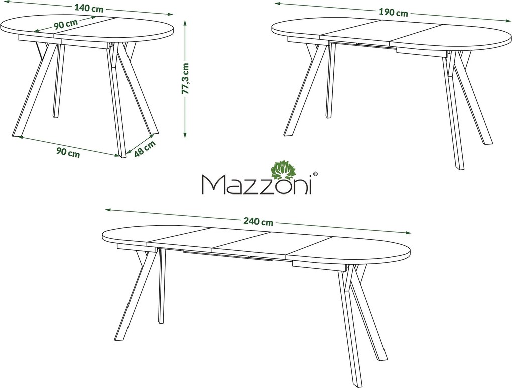 Mazzoni ALMO Bruin Eiken / zwarte poten - OVALE UITSCHUIFTAFEL 120-220 cm VOOR 10-12 PERSONEN