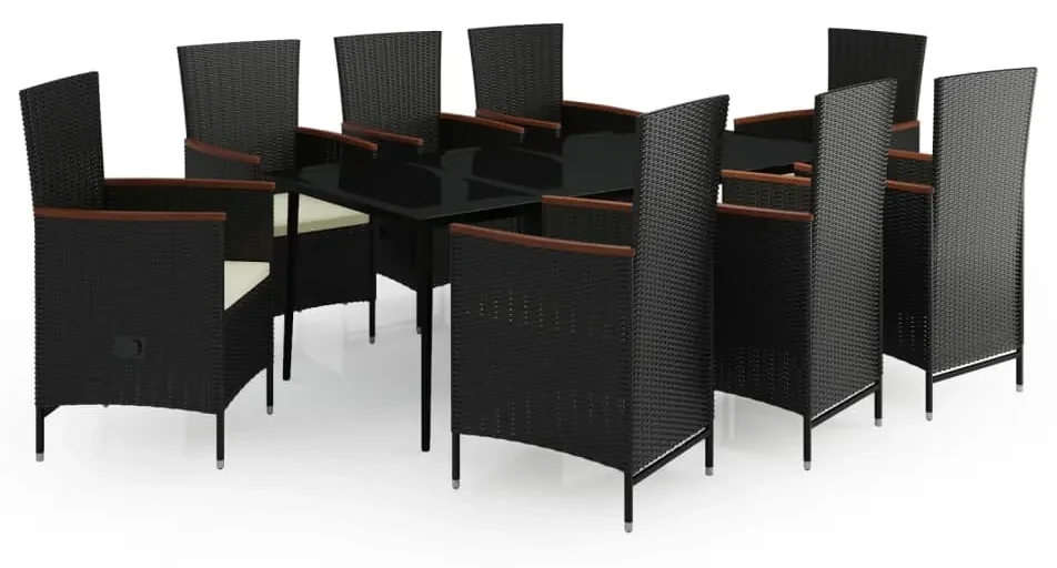 vidaXL 9-delige Tuinset met kussens zwart