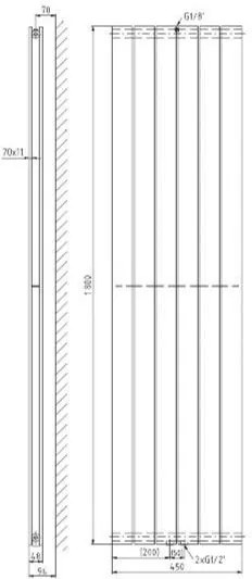 Plieger Cavallino Retto designradiator verticaal dubbel middenaansluiting 1800x450mm 1162W antraciet metallic