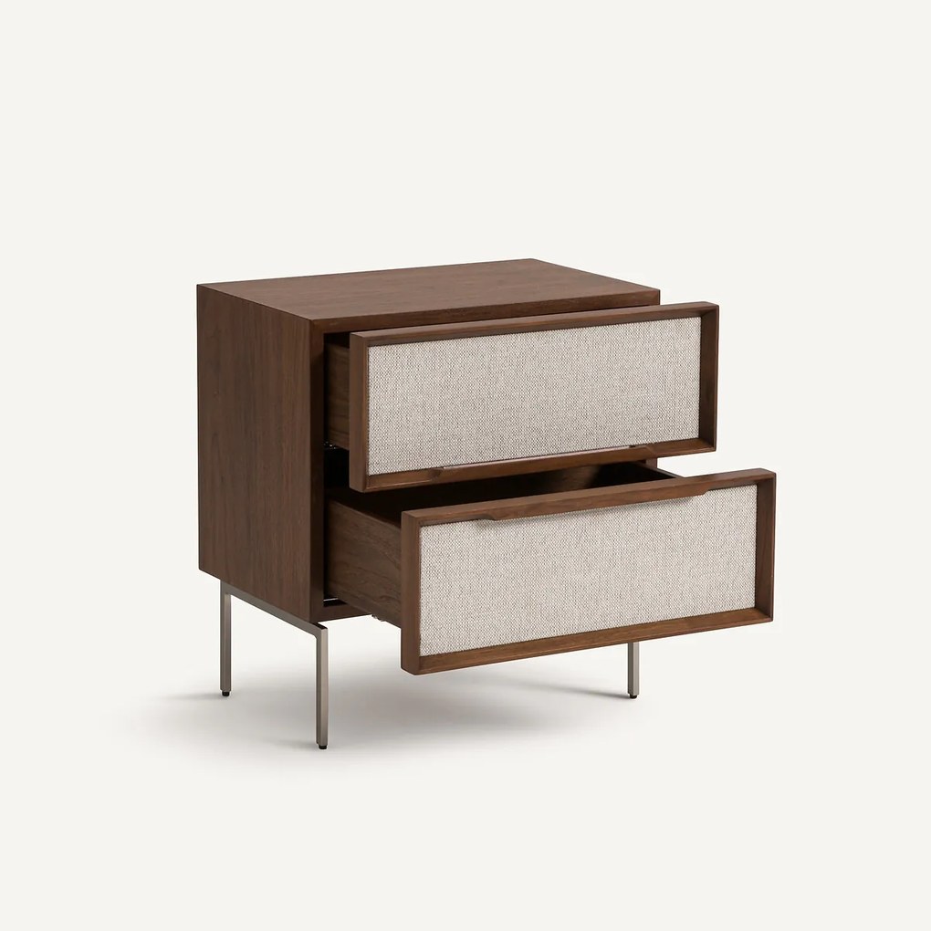 Nachtkastje met 2 laden, walnootfineer en stof, Omid