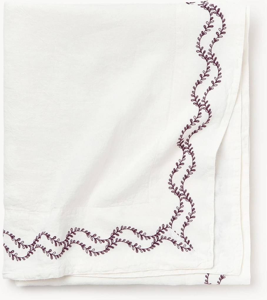 Handgeborduurde tafelkleed Ivy van gewassen linnen