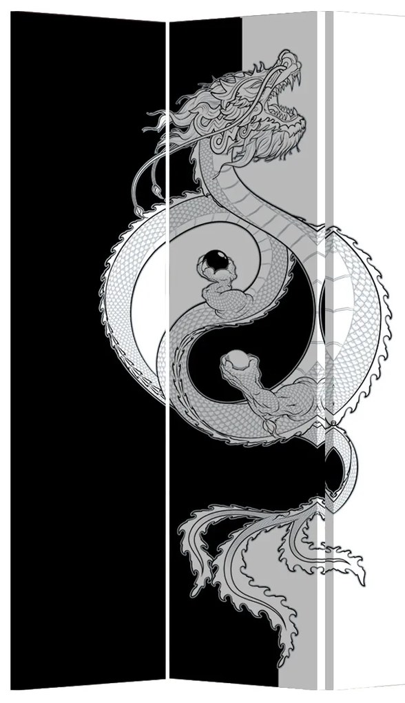 Fine Asianliving Kamerscherm Scheidingswand B120xH180cm 3 Panelen Zwart-Witte Draak