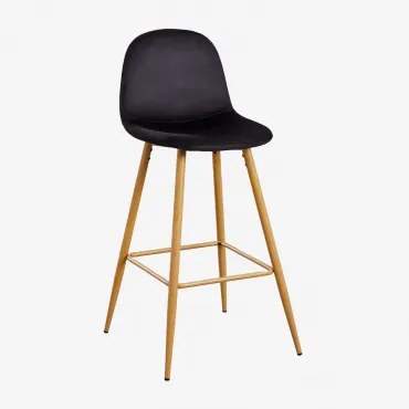 Set Van 2 Hoge Krukken Van Glamm-fluweel Zwart & Natuurlijk Hout & ↑75 Cm - Sklum