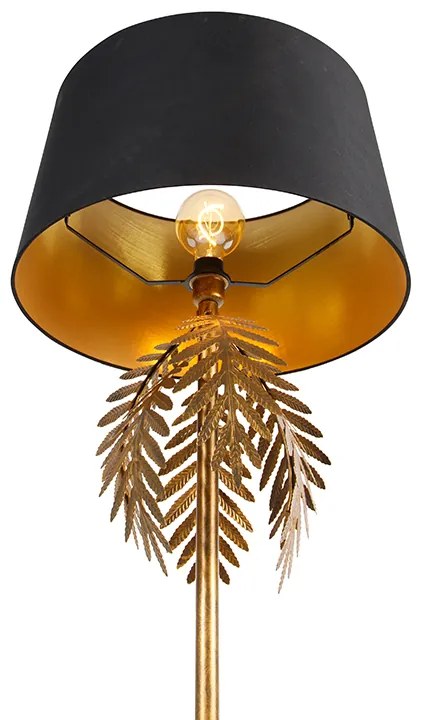 Vloerlamp goud 145 cm met katoenen kap zwart 50 cm - Botanica