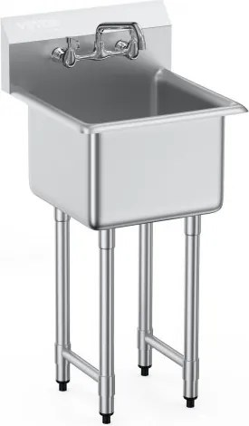 VEVOR RVS keukenspoelbak 457 x 381 x 1041 mm, RVS spoelbak met kraan 104 kg draagvermogen, RVS spoelbak Keukenspoelbak Vrijstaande spoelbak