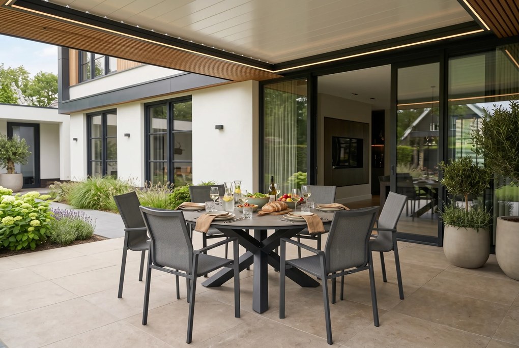 Tuinset Ronde Tuintafel 6 personen 150 cm Aluminium Grijs Lifestyle Garden Furniture Timo/Xento