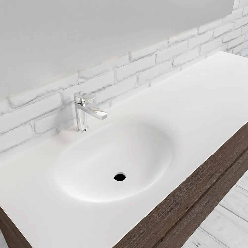 Zaro Sevilla Solid Surface badmeubel 150cm donker eiken 1 kraangat spoelbak links met 2 lades