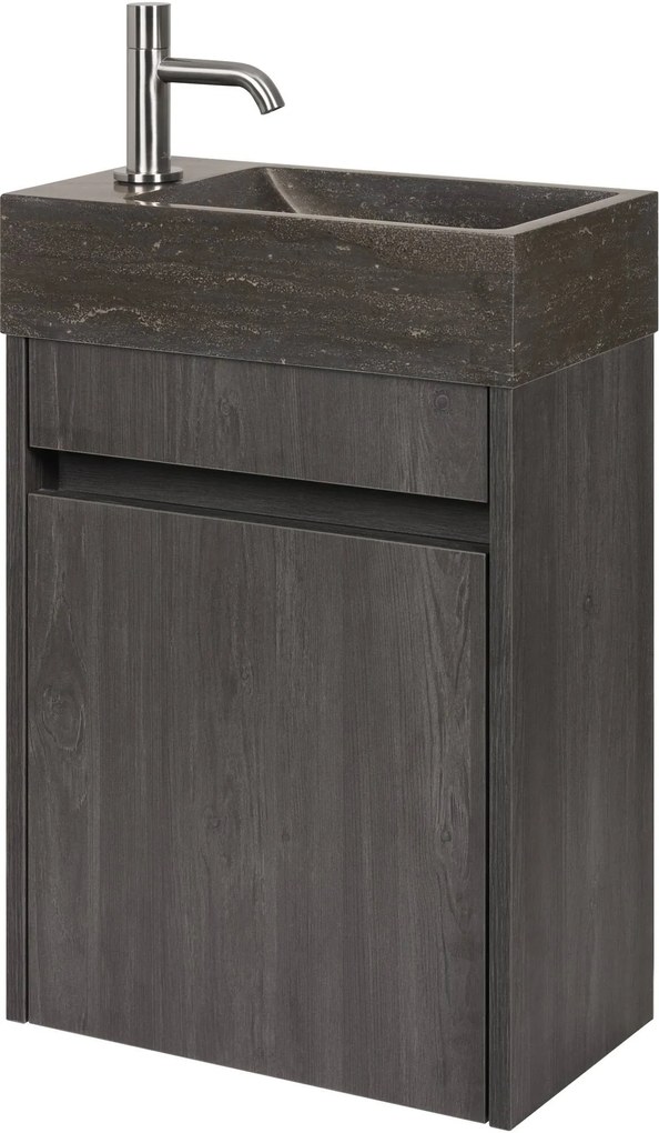 Saqu Florence voorgemonteerd fonteinmeubel in gebrand zwart met hardstenen fontein links