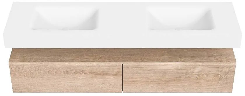 Zaro Alan badmeubel 170cm washed oak 2 lades met vrijhangende wastafel cloud dubbel zonder kraangat talc
