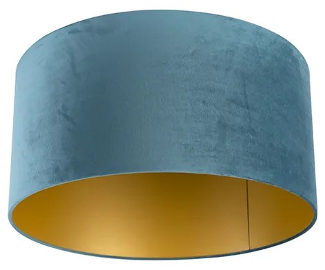 Velours lampenkap blauw 50/50/25 met gouden binnenkant