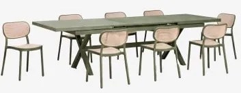 Set Van Een Uitschuifbare Rechthoekige Tafel 240-300x100 Cm In Aluminium Karena En 8 Stapelbare Tuinstoelen Van Polypropyleen Om Groen – - Sklum