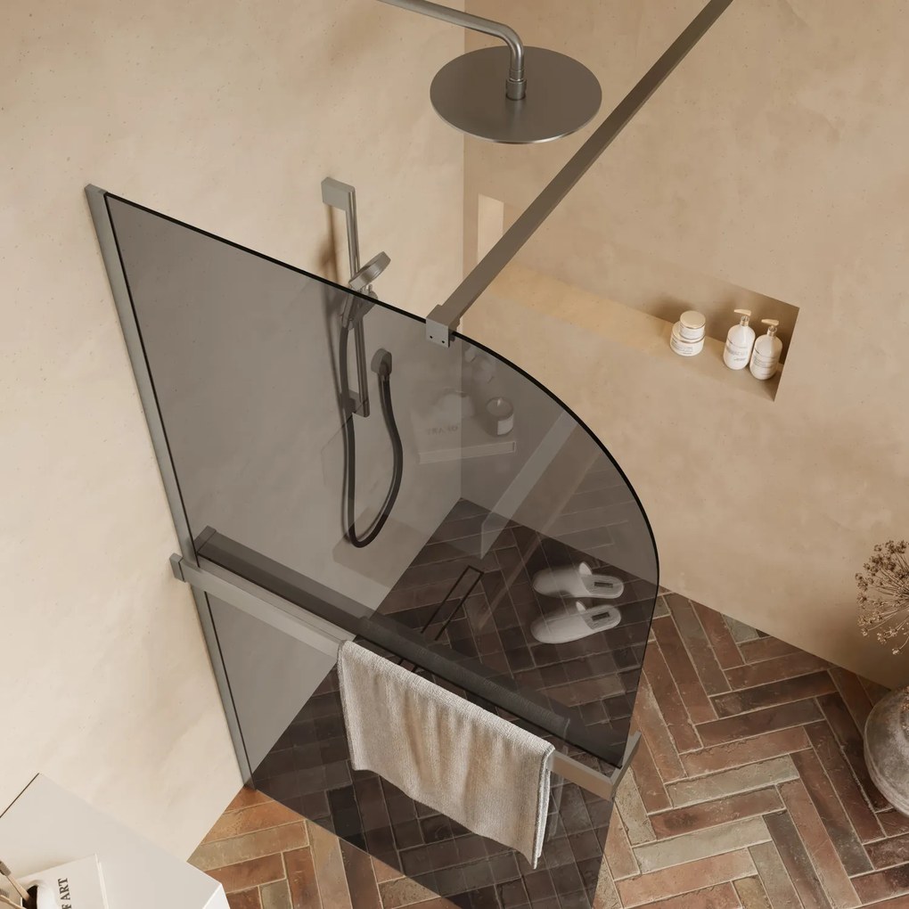 Saniclear Moon afgeronde inloopdouche 80cm RVS met rookglas en handdoekhouder