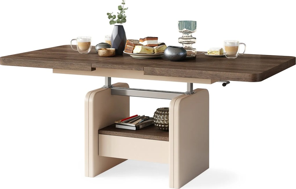 LEXUS verrijdbare koffietafel, met heffunctie, bruin eiken / beige