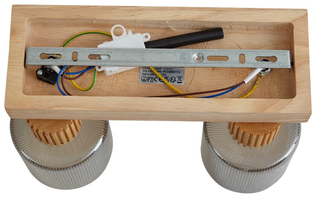 Moderne spot hout met smoke glas 2-lichts draai- en kantelbaar - Gracy