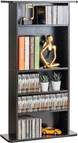 VEVOR Media-opbergkast, 5-laags dvd-rek voor maximaal 240 cd's, verstelbare cd-planken, beschermt en organiseert muziek-, film-, videogame- of memorabiliacollecties, espresso
