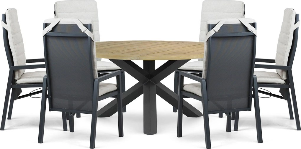 Tuinset Ronde Tuintafel 6 personen 160 cm Aluminium Grijs  Lifestyle Garden Furniture Vivaro/Rockville