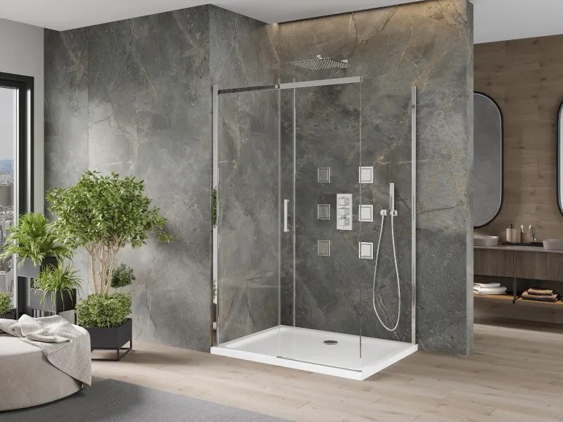 Mexen Omega schuifbare douchecabine 120 x 70 cm, transparant, chroom + Flat douchebak - 825-120-070-01-00-4010