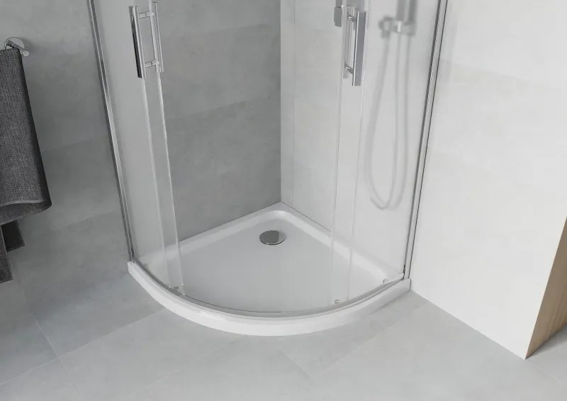 Mexen Rio halfklassieke douchecabine 80 x 80 cm, matglas, chroom + Flat douchebak, wit - 863-080-080-01-30-4110