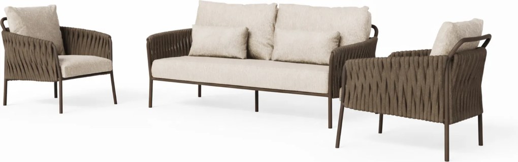 Fiave stoel bank loungeset 3 delig bronze clouded rope SUNS