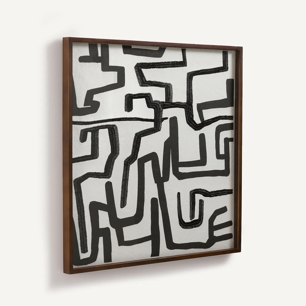 Wandkader, handgeschilderd en geborduurd rijstpapier, BAZIO