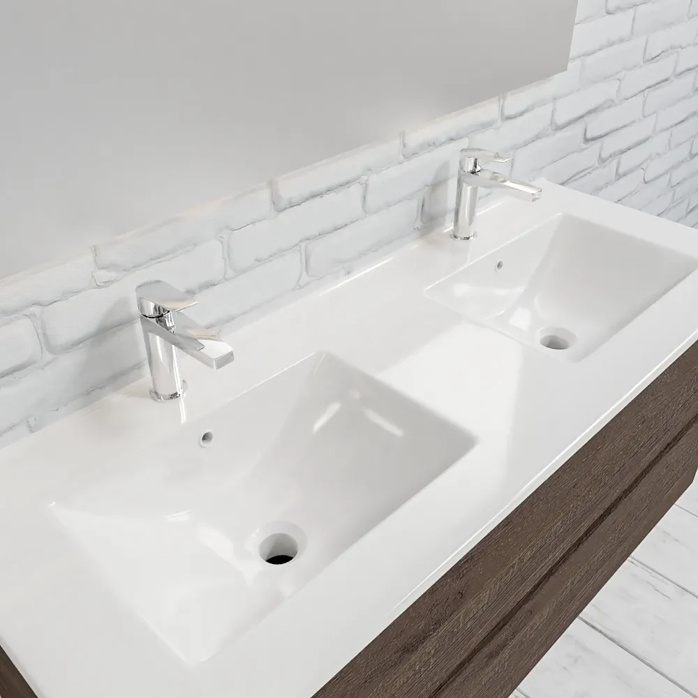 Zaro Malaga badmeubel 120cm donker eiken 2 kraangaten dubbele spoelbak met 2 lades