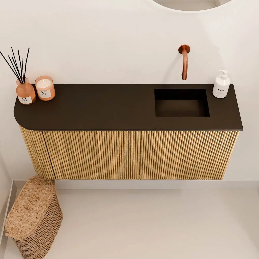 Mondiaz Joya 90cm toiletmeubel ronding links oak met wastafel faye rechts zonder kraangat urban