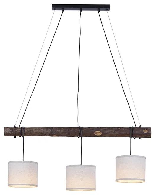 QAZQA Eettafel / Eetkamer Landelijke hanglamp hout met witte kap 3-lichts - Oriana Klassiek / Antiek, Landelijk E27 rond Binnenverlichting Lamp