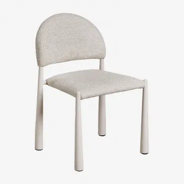 Set Van 4 Gestoffeerde Eetkamerstoelen Van Ijzer Nagore Bouclé Crèmebeige - Sklum