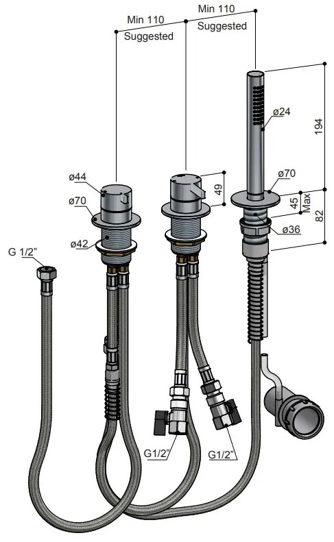 Hotbath ACE 2-wegs badrandcombinatie met handdouche zwart gepolijst PVD