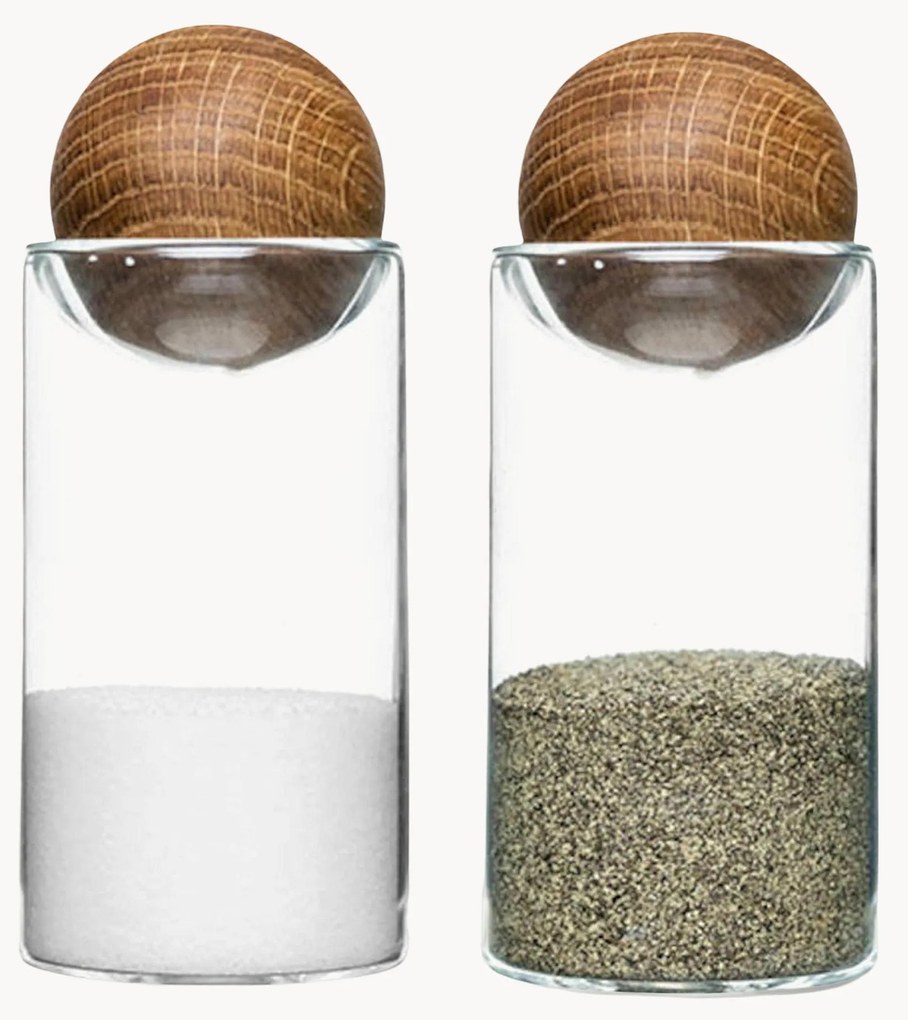Mondgeblazen zout- en peperstrooier Nature met eikenhouten stop, 2-delig