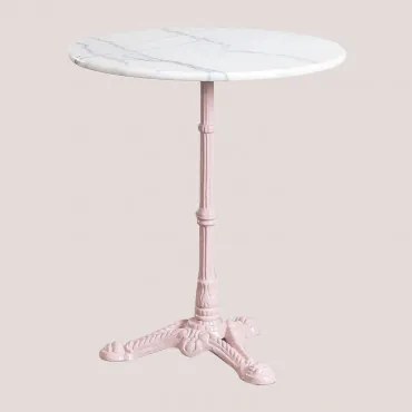 Ronde Ø60cm Bartafel In Natuursteen Azteca Guangxi Wit Marmer - Suikerspinroze - Sklum