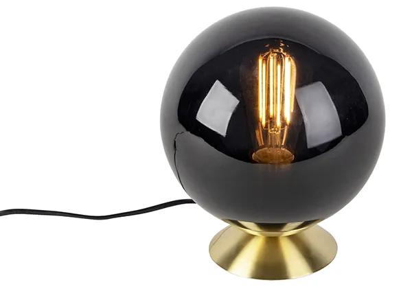 Art Deco tafellamp messing met zwart glas - Pallon Art Deco E27 bol / globe / rond Binnenverlichting Lamp