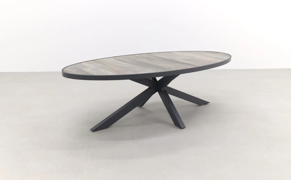 Silva tuintafel houtlook/keramiek - Ovaal - 240x115 cm.