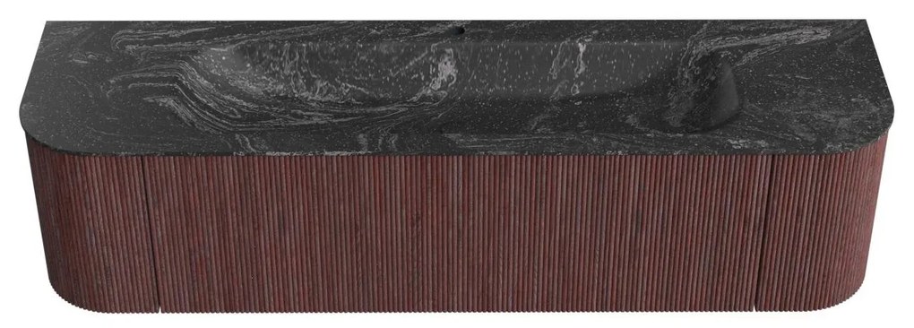 Mondiaz Kurve-dlux 170cm badmeubel ronding links/rechts ruby met 1 lade en 2 deuren en wastafel big large midden 1 kraangat lava